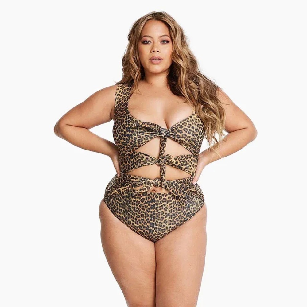 XL Goddess Knot Cut Out One Piece Swimsuit - Leopard Animal Print NWOT
